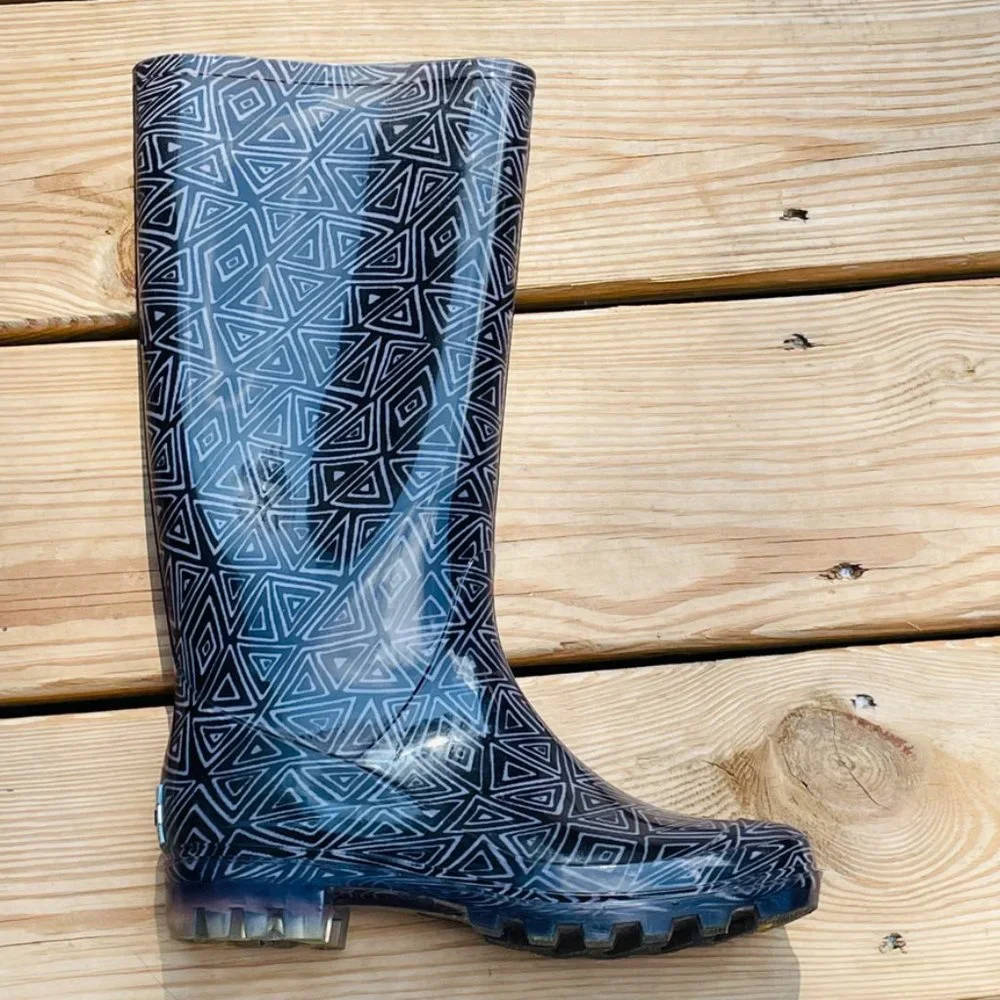 TOMS Waterproof Blue Geometric Print Rain Boots Women's Size 5